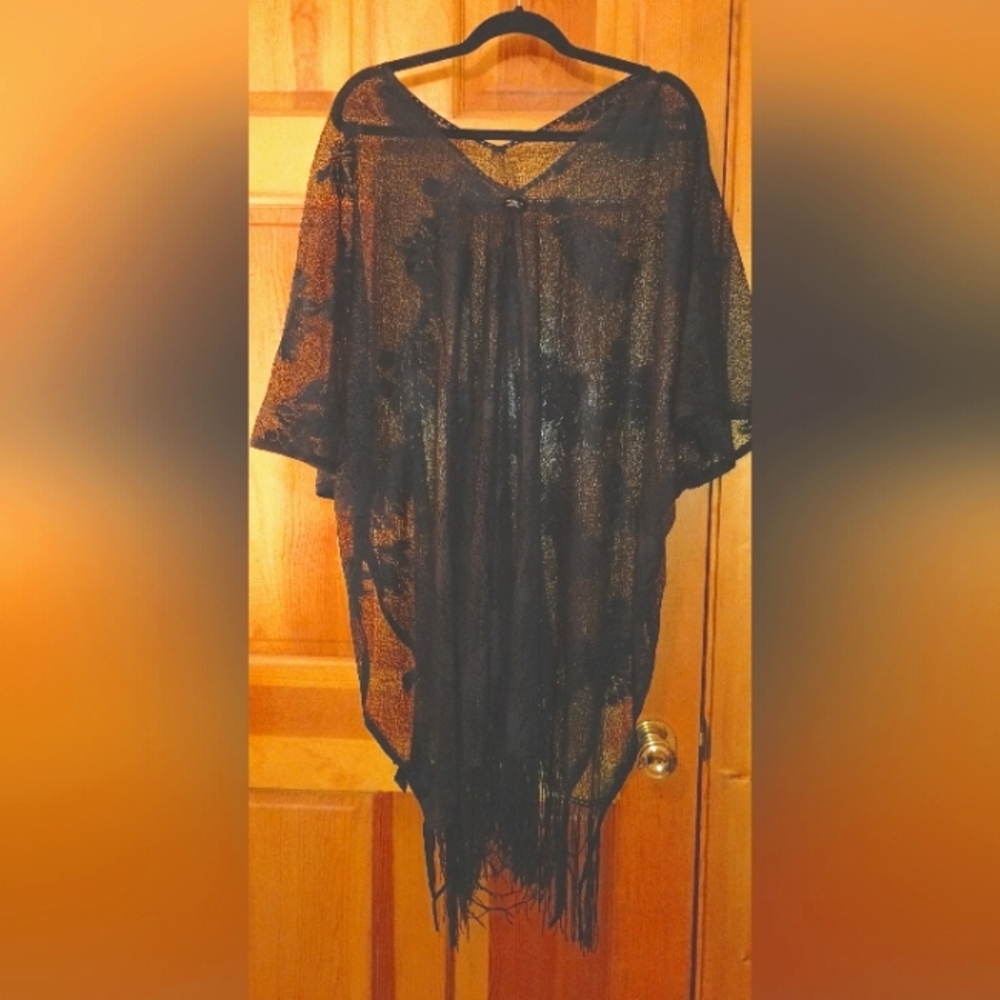 Black Sheer Fringe Poncho